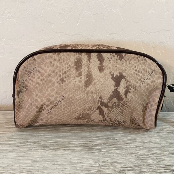 B Makowsky Brown Reptile Snake Print Pouch Wristlet with Strap - Picture 4 of 10